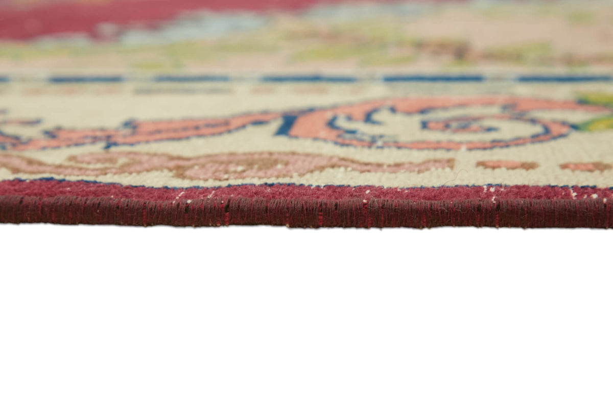Rusvo Bordo Vintage Çiçek Desenli Düz Dokuma Yün Halı 255x333 cm – farklı açı