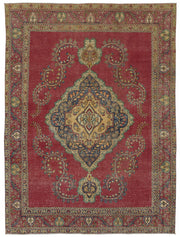 Rusvo Kırmızı Lacivert Madalyon Göbek Desenli Vintage El Dokuma Halı 287x382 cm