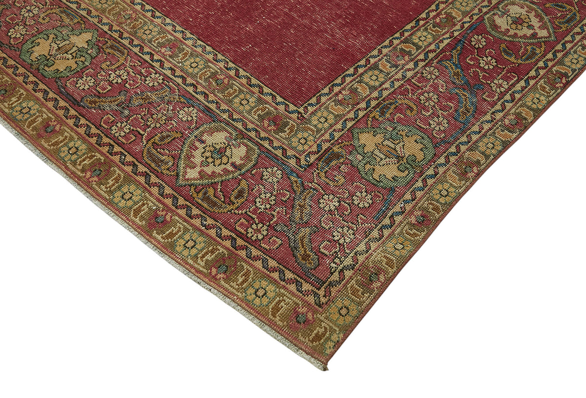 Rusvo Kırmızı Lacivert Madalyon Göbek Desenli Vintage El Dokuma Halı 287x382 cm – detay görünümü