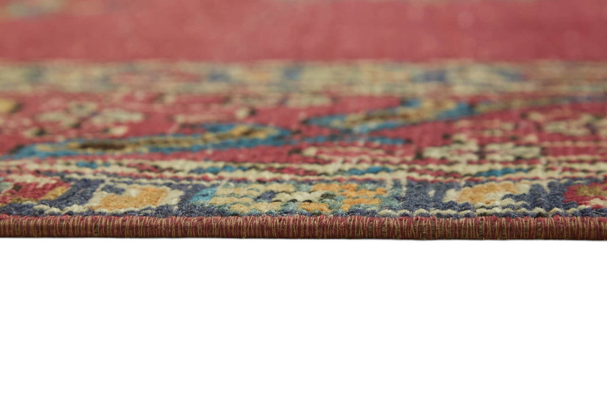 Rusvo Kırmızı Lacivert Madalyon Göbek Desenli Vintage El Dokuma Halı 287x382 cm – farklı açı