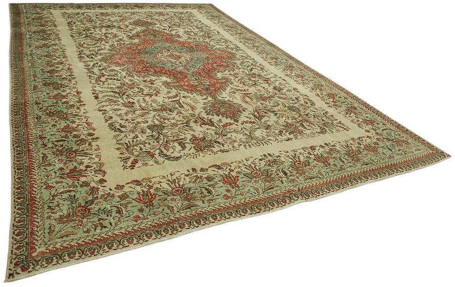 Rusvo Madalyon Desenli Bej Kırmızı Vintage El Dokuma Halı 306x482 cm – genel görünüm