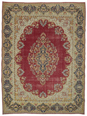 Rusvo Kırmızı Madalyon Desenli Vintage Yün El Dokuma Halı 295x390 cm