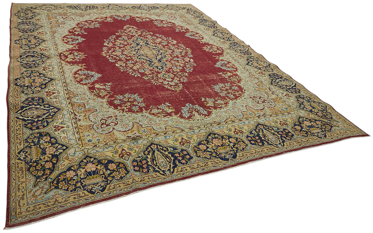 Rusvo Kırmızı Madalyon Desenli Vintage Yün El Dokuma Halı 295x390 cm – genel görünüm