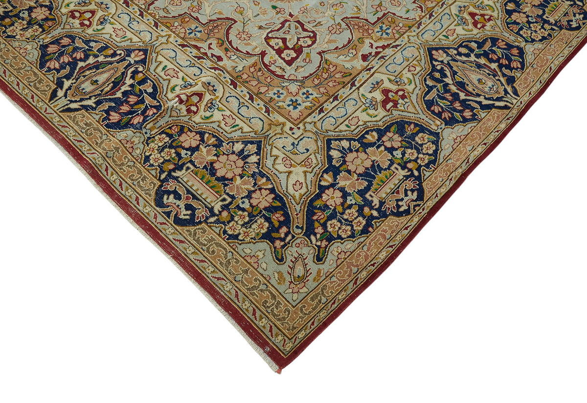 Rusvo Kırmızı Madalyon Desenli Vintage Yün El Dokuma Halı 295x390 cm – detay görünümü