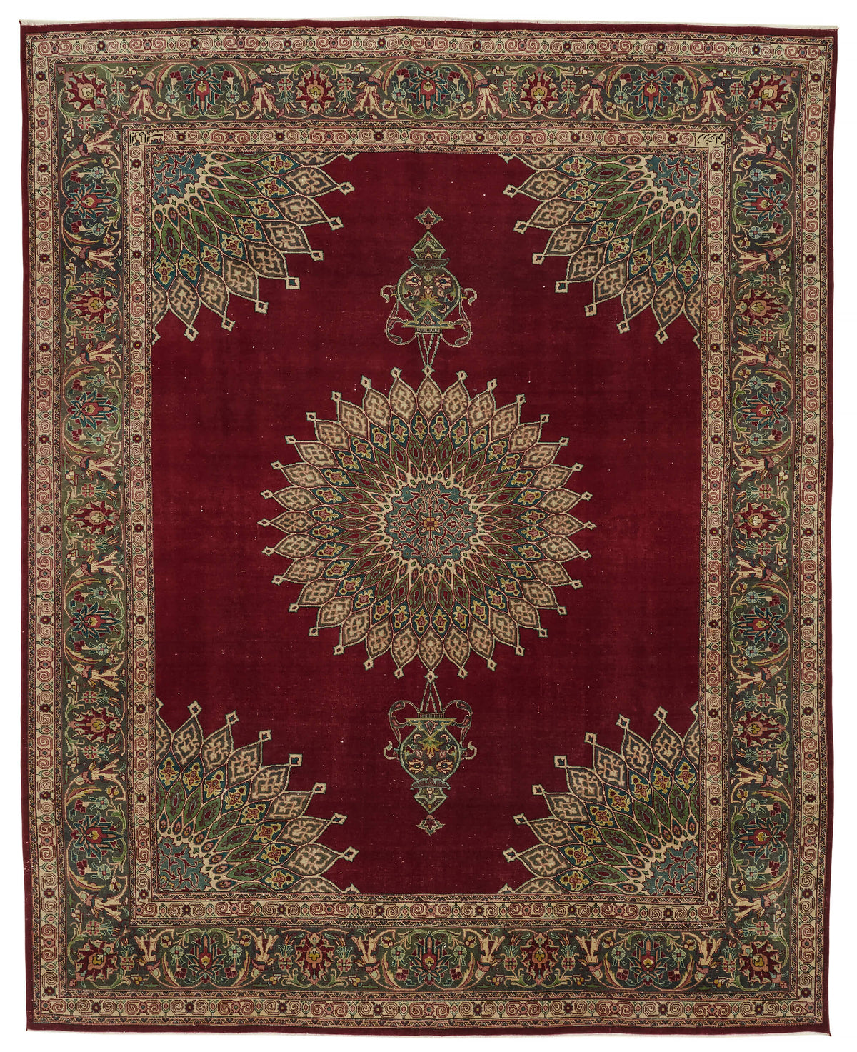 Rusvo Bordo Bej Madalyon Desenli Vintage El Dokuma Halı 290x365 cm