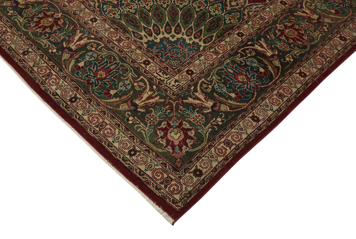 Rusvo Bordo Bej Madalyon Desenli Vintage El Dokuma Halı 290x365 cm – detay görünümü