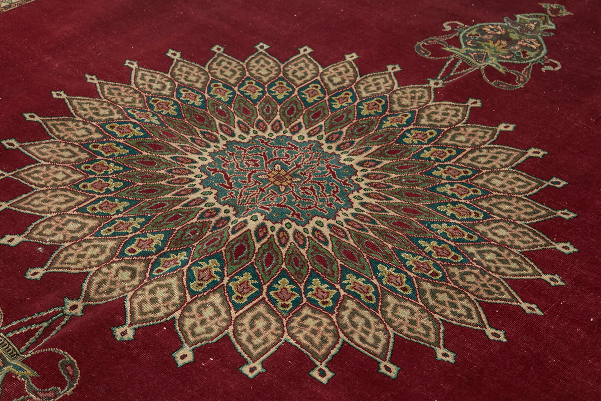 Rusvo Bordo Bej Madalyon Desenli Vintage El Dokuma Halı 290x365 cm – mekânda kullanım