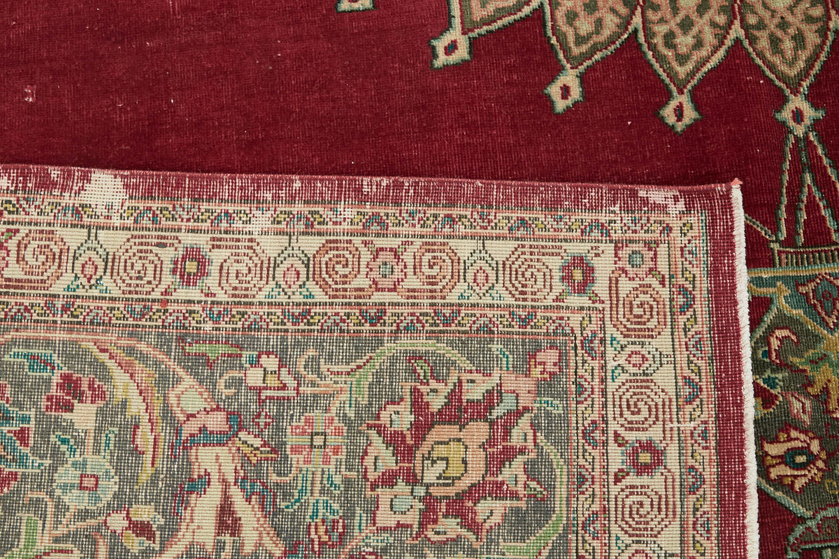 Rusvo Bordo Bej Madalyon Desenli Vintage El Dokuma Halı 290x365 cm – arka yüz görünümü