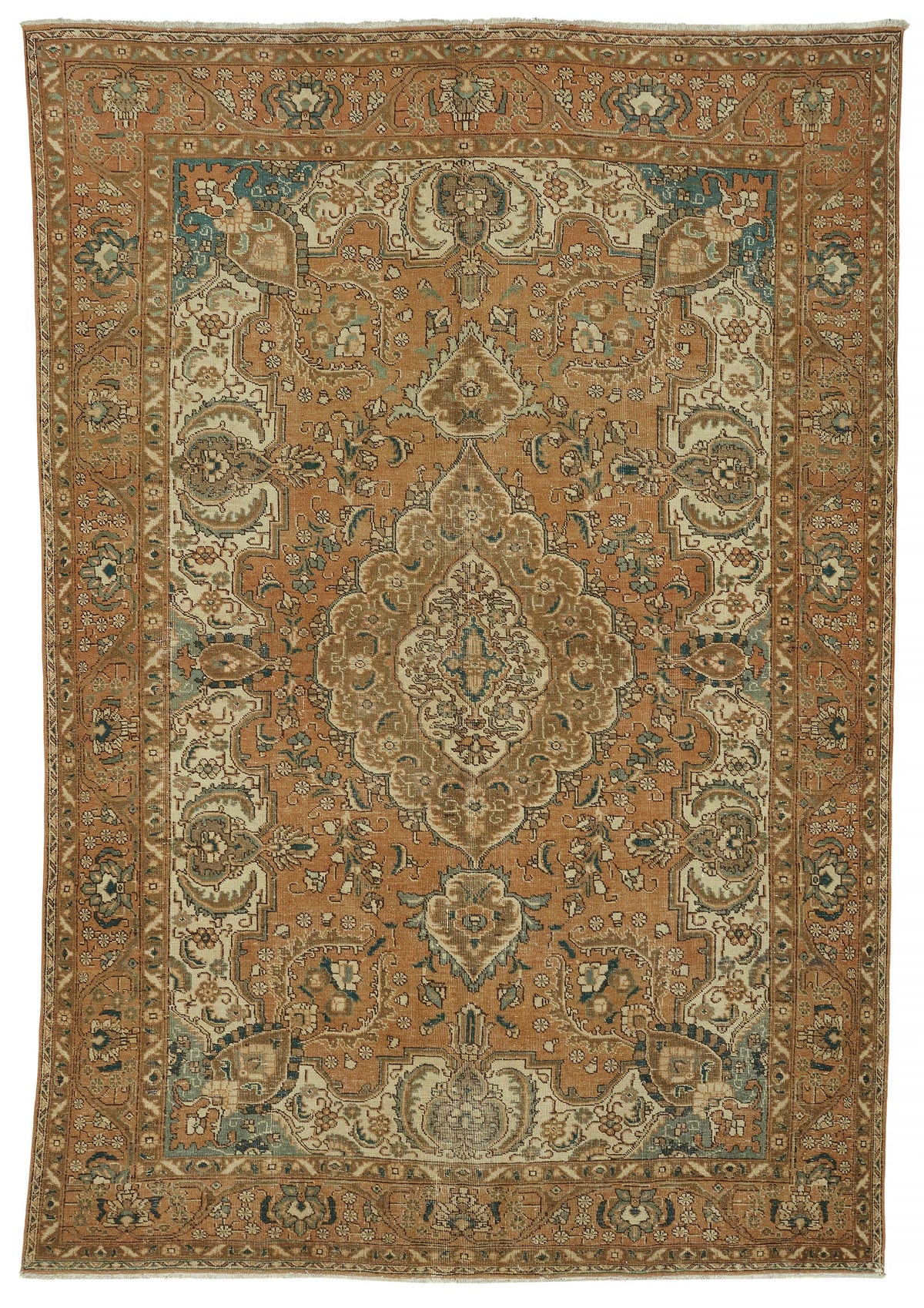 Rusvo Vintage Turuncu Bej Madalyon Desenli El Dokuma Halı 246x354 cm