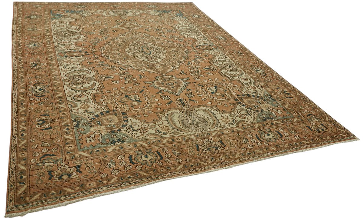 Rusvo Vintage Turuncu Bej Madalyon Desenli El Dokuma Halı 246x354 cm – genel görünüm