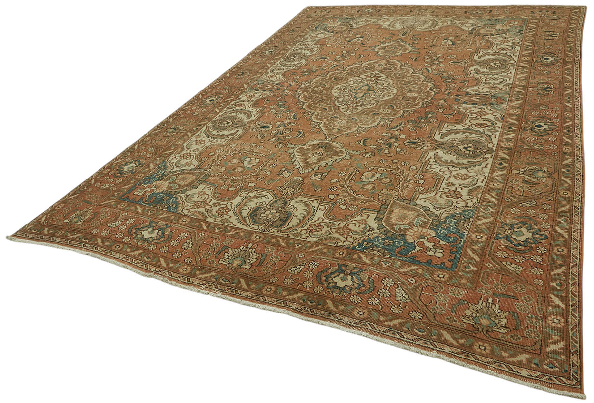 Rusvo Vintage Turuncu Bej Madalyon Desenli El Dokuma Halı 246x354 cm – doku yakın çekim