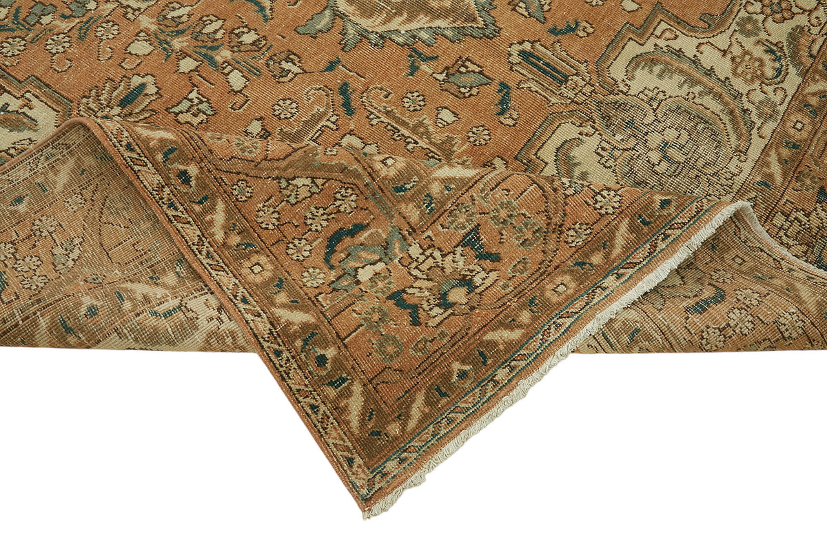 Rusvo Vintage Turuncu Bej Madalyon Desenli El Dokuma Halı 246x354 cm – kenar detayı