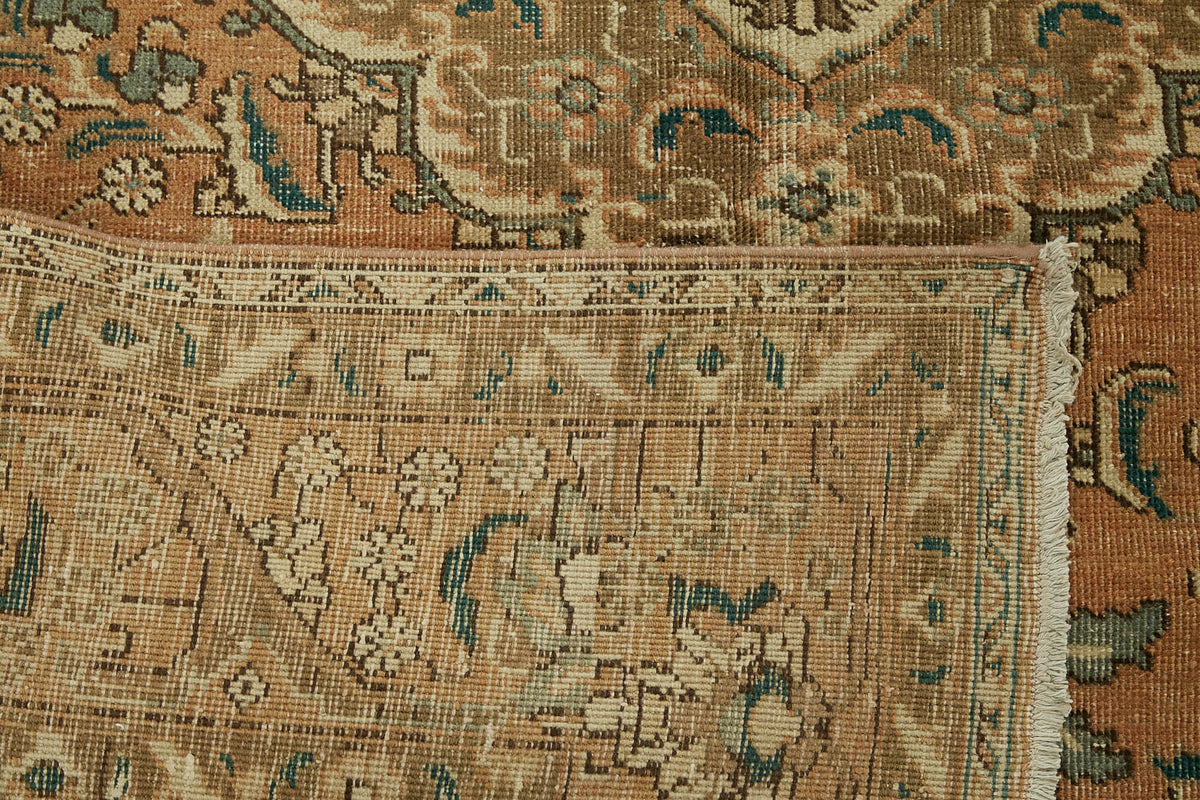 Rusvo Vintage Turuncu Bej Madalyon Desenli El Dokuma Halı 246x354 cm – arka yüz görünümü