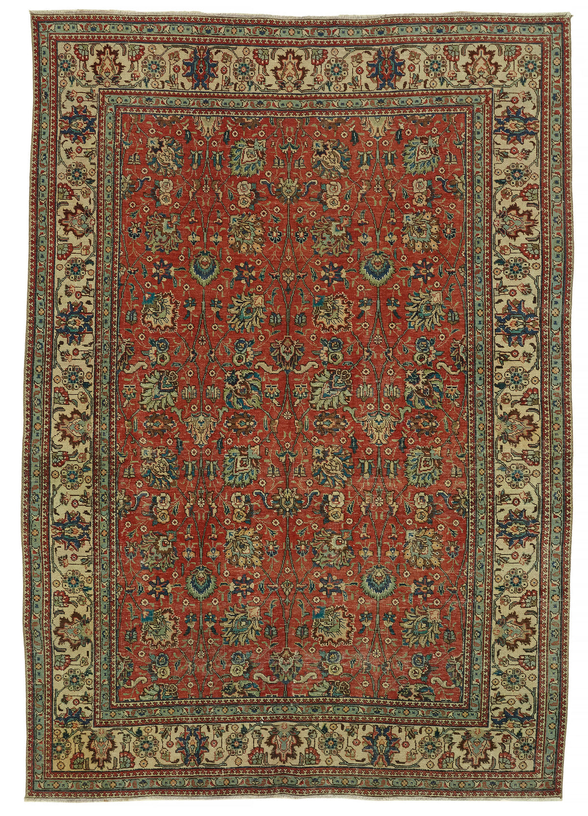 Rusvo Kırmızı Çiçekli Klasik Yün El Dokuma Halı 210x295 cm