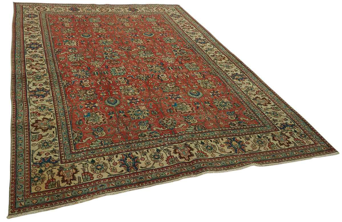 Rusvo Kırmızı Çiçekli Klasik Yün El Dokuma Halı 210x295 cm – genel görünüm