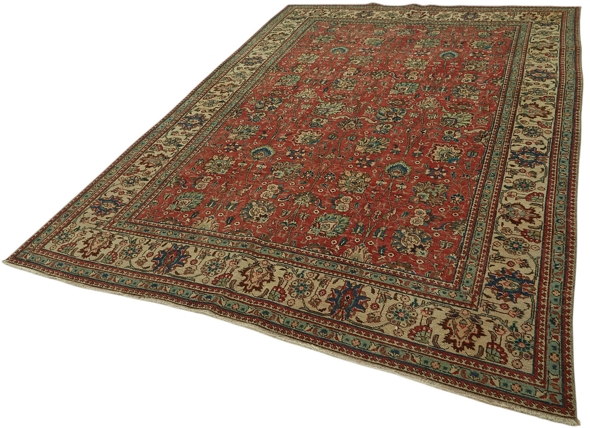 Rusvo Kırmızı Çiçekli Klasik Yün El Dokuma Halı 210x295 cm – doku yakın çekim