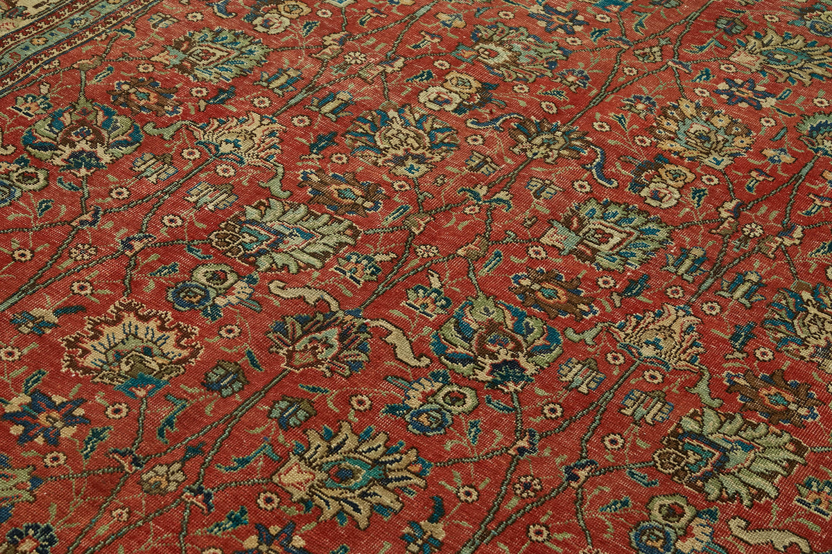 Rusvo Kırmızı Çiçekli Klasik Yün El Dokuma Halı 210x295 cm – mekânda kullanım