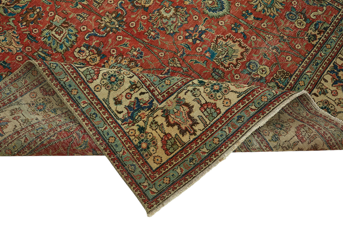 Rusvo Kırmızı Çiçekli Klasik Yün El Dokuma Halı 210x295 cm – kenar detayı