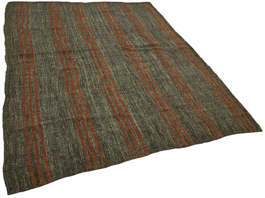 Truvo Gri Çizgili Halı Kıl Kilim 30-40 Yıllık Vintage 185x235 cm – genel görünüm