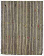 Truvo Gri Çizgili Halı El Dokuma Vintage Kıl Kilim 185x237 cm