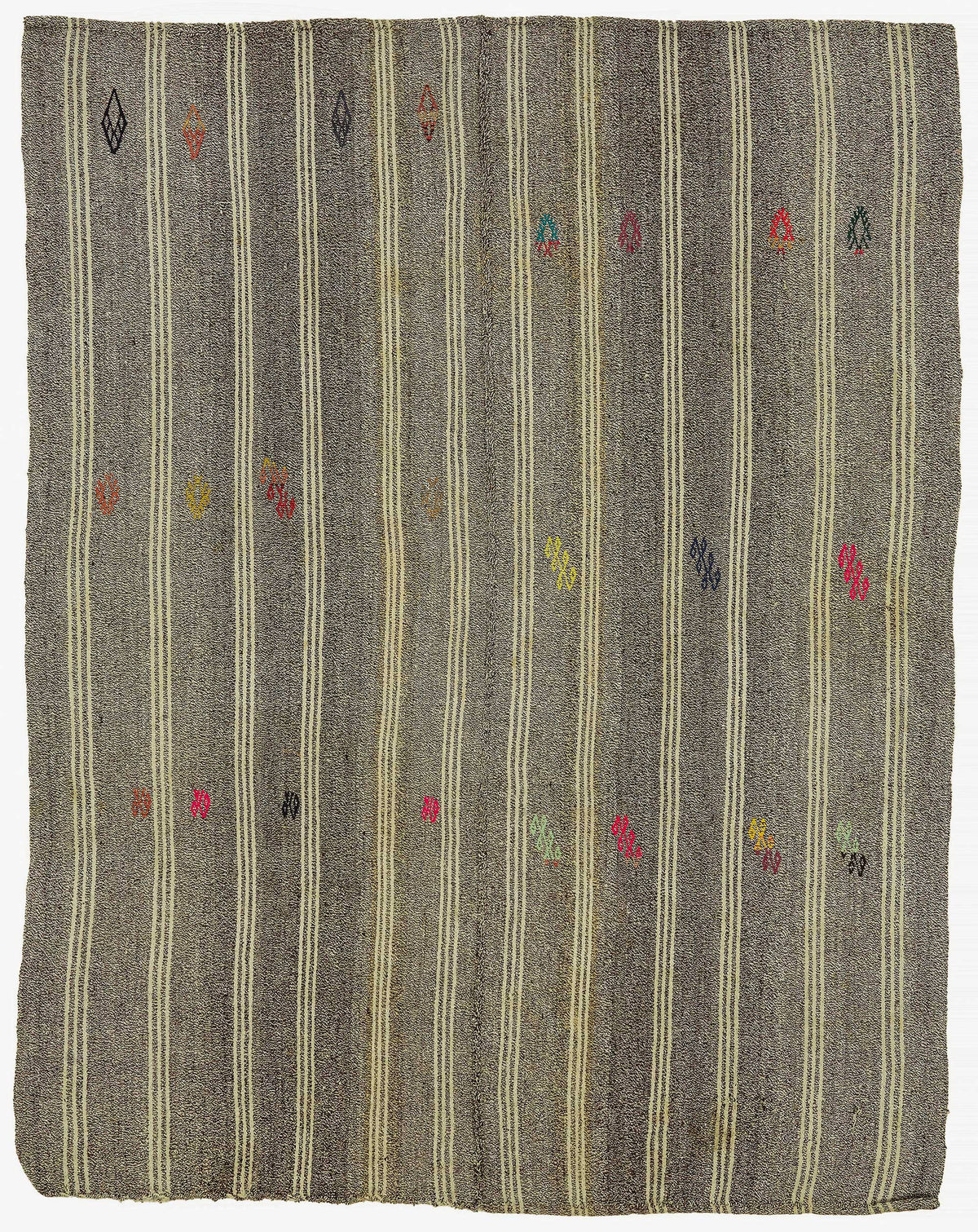 Truvo Gri Çizgili Halı El Dokuma Vintage Kıl Kilim 185x237 cm