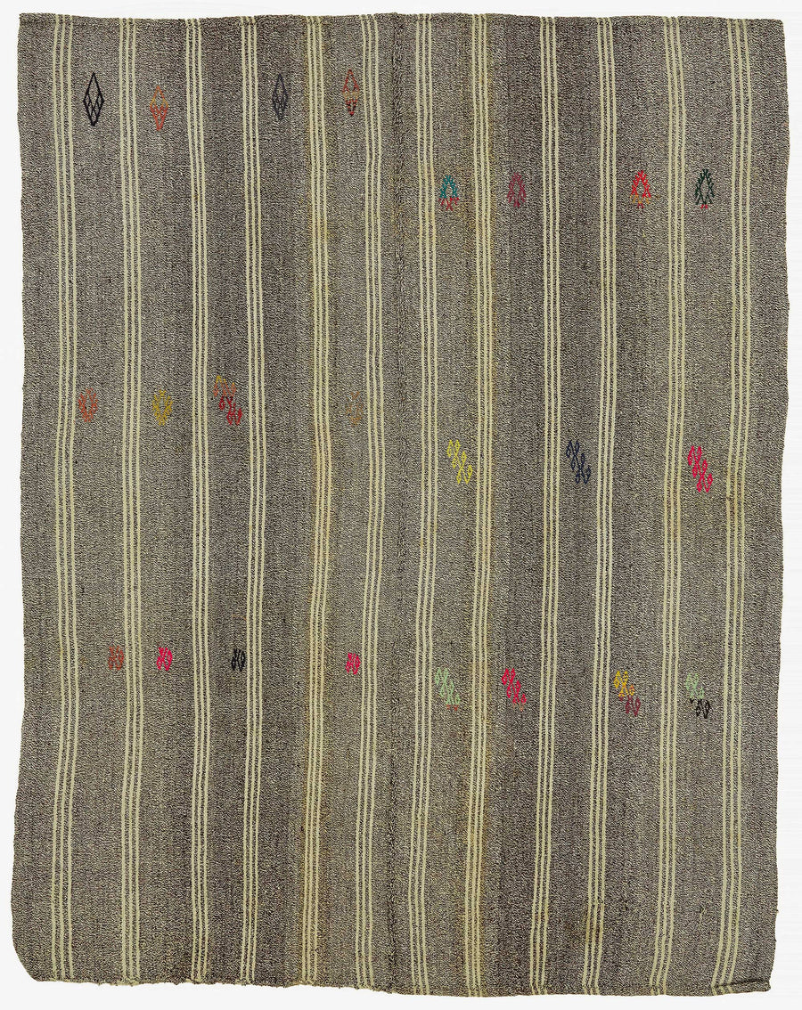 Truvo Gri Çizgili Halı El Dokuma Vintage Kıl Kilim 185x237 cm