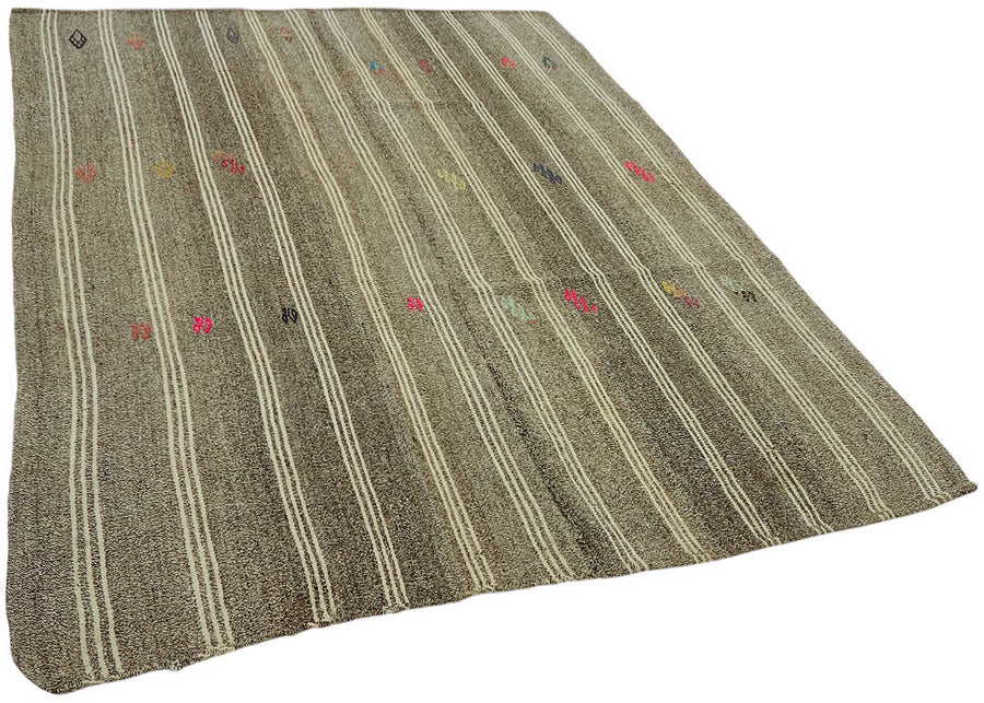 Truvo Gri Çizgili Halı El Dokuma Vintage Kıl Kilim 185x237 cm – genel görünüm