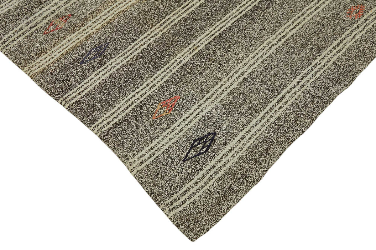 Truvo Gri Çizgili Halı El Dokuma Vintage Kıl Kilim 185x237 cm – detay görünümü