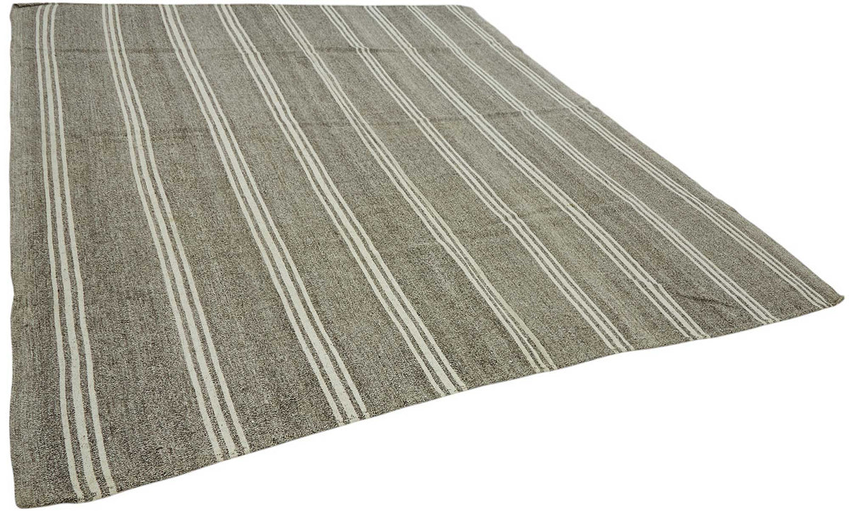 Truvo El Dokuma Gri Ekru Çizgili Modern Kilim 290x333 cm 47195 – genel görünüm