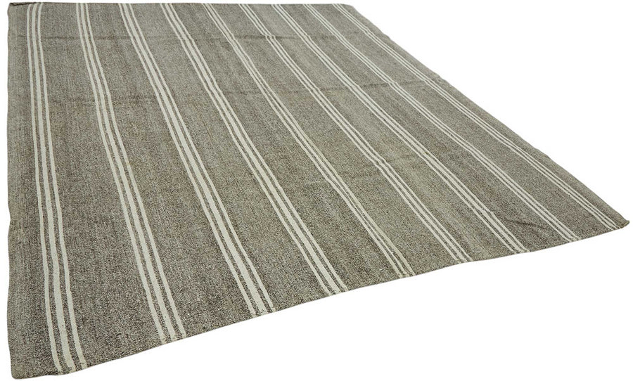 Truvo El Dokuma Gri Ekru Çizgili Modern Kilim 290x333 cm 47195 – genel görünüm