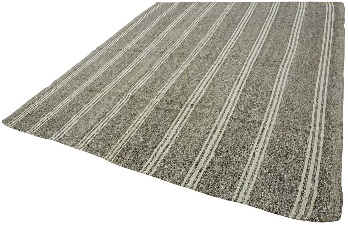 Truvo El Dokuma Gri Ekru Çizgili Modern Kilim 290x333 cm 47195 – doku yakın çekim
