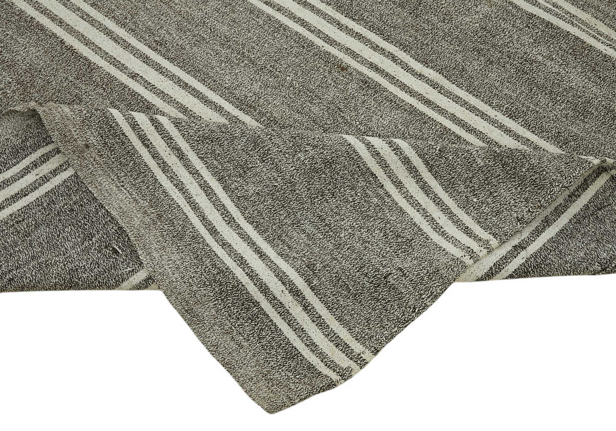 Truvo El Dokuma Gri Ekru Çizgili Modern Kilim 290x333 cm 47195 – kenar detayı