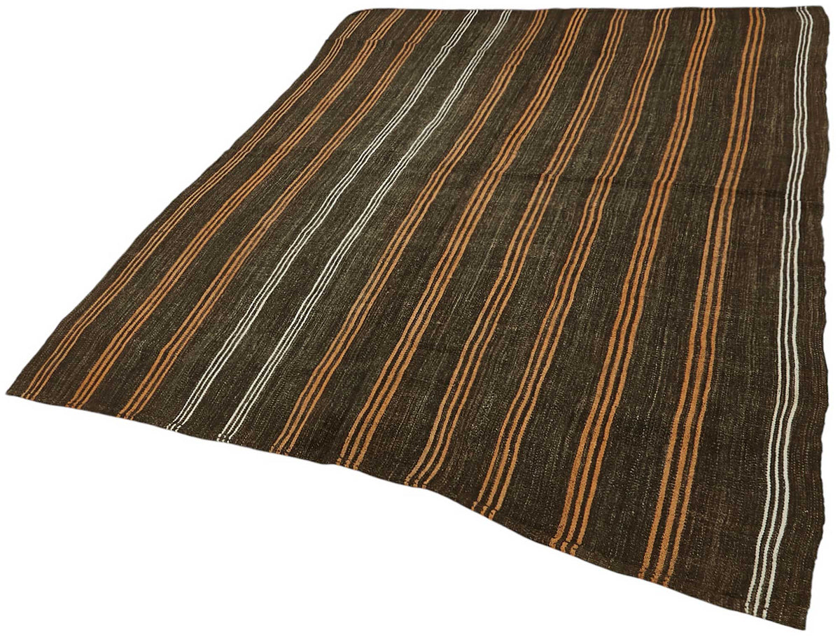 Truvo Çizgili Desenli Kahverengi Beyaz Dokuma Modern Kilim 200x248 cm – doku yakın çekim