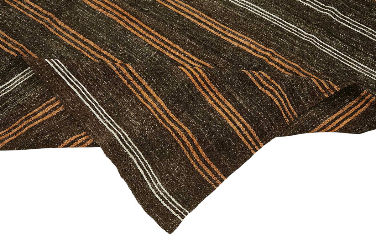 Truvo Çizgili Desenli Kahverengi Beyaz Dokuma Modern Kilim 200x248 cm – kenar detayı