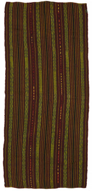 Truvo Yeşil Bordo Çizgili Etnik El Dokuma Kilim 150x354 cm