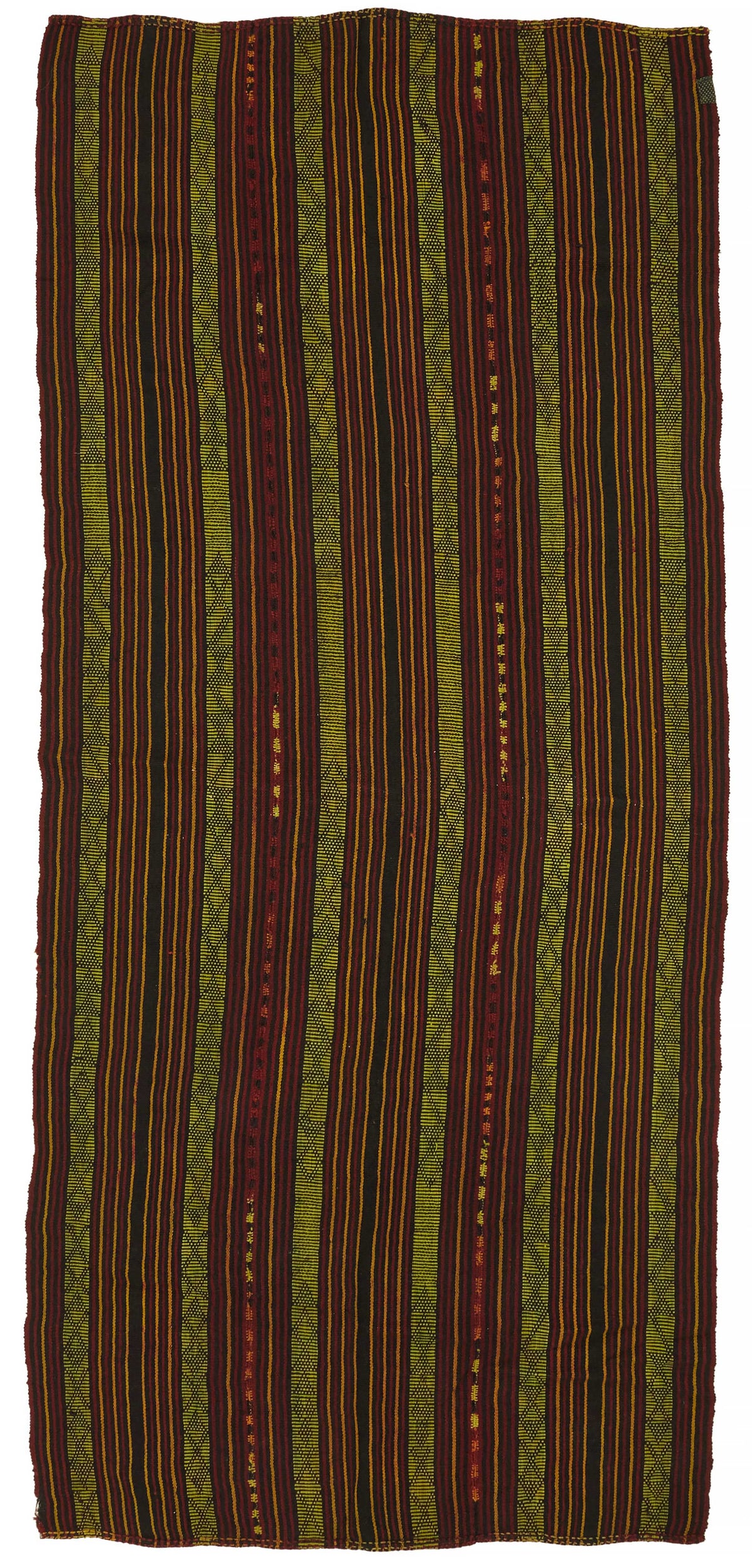 Truvo Yeşil Bordo Çizgili Etnik El Dokuma Kilim 150x354 cm