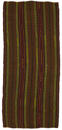 Truvo Yeşil Bordo Çizgili Etnik El Dokuma Kilim 150x354 cm