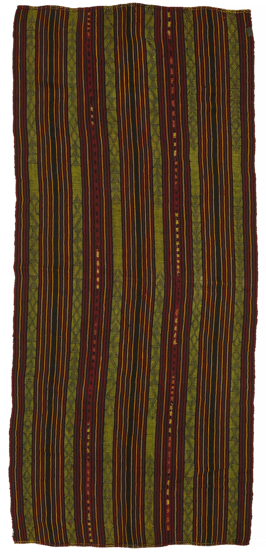 Truvo Yeşil Bordo Çizgili Etnik El Dokuma Kilim 150x354 cm