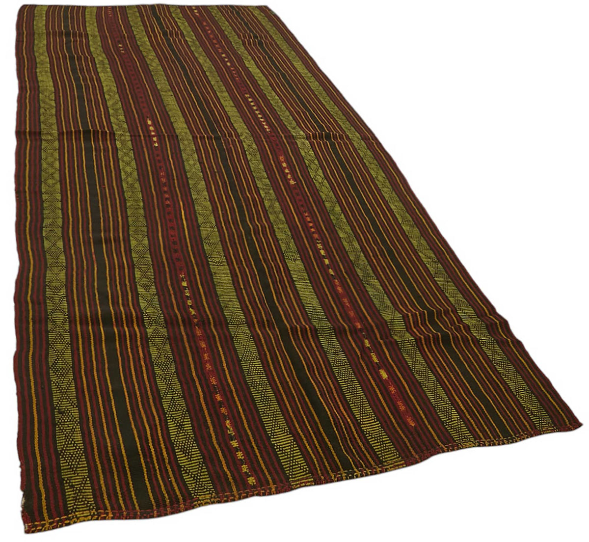 Truvo Yeşil Bordo Çizgili Etnik El Dokuma Kilim 150x354 cm – genel görünüm