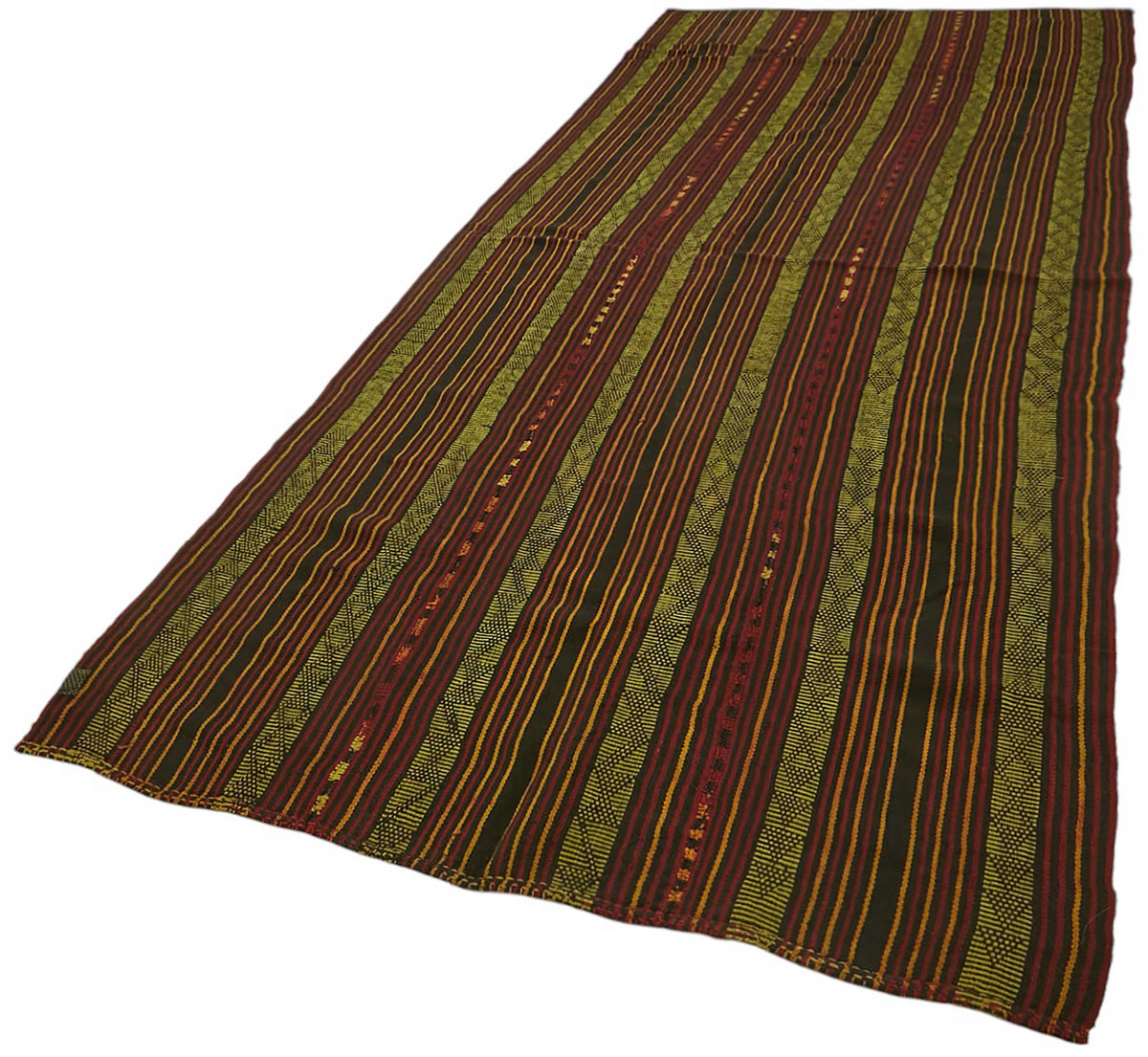 Truvo Yeşil Bordo Çizgili Etnik El Dokuma Kilim 150x354 cm – doku yakın çekim