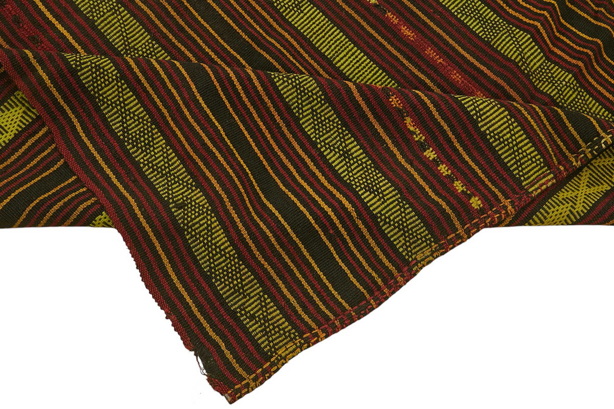 Truvo Yeşil Bordo Çizgili Etnik El Dokuma Kilim 150x354 cm – kenar detayı