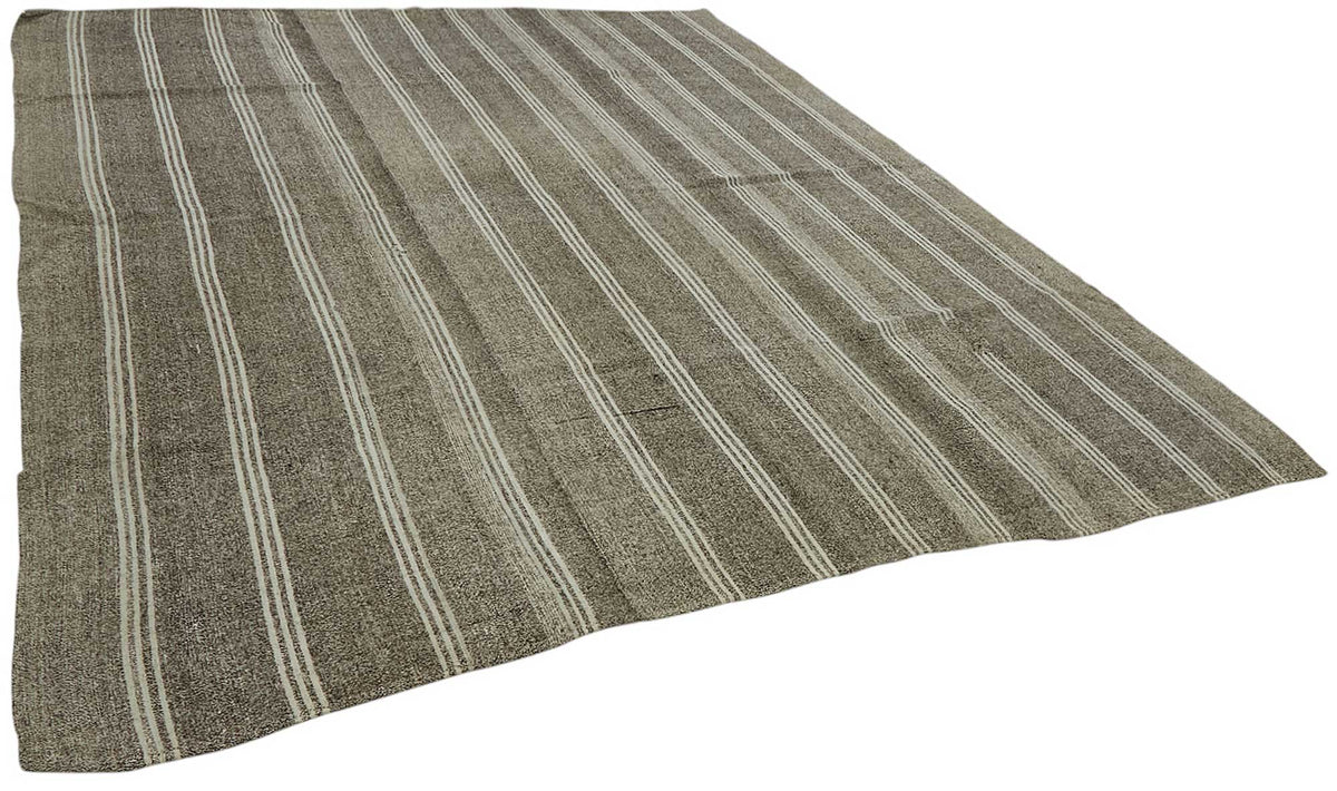 Truvo Gri Bej Çizgili Modern El Dokuma Kilim 280x330 cm – genel görünüm