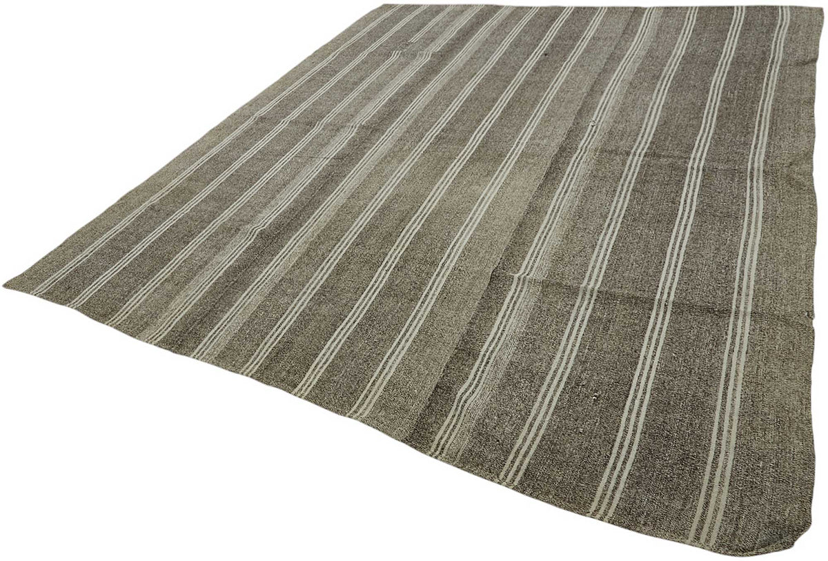 Truvo Gri Bej Çizgili Modern El Dokuma Kilim 280x330 cm – doku yakın çekim