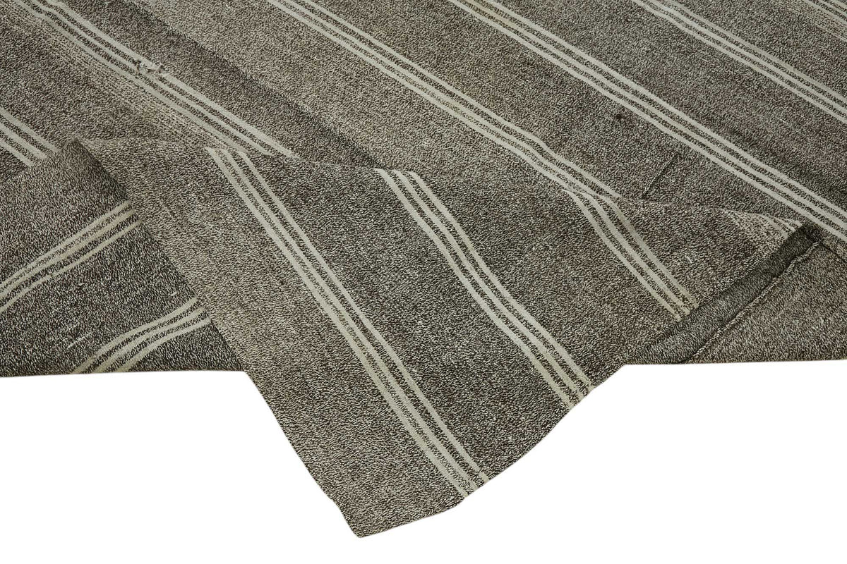Truvo Gri Bej Çizgili Modern El Dokuma Kilim 280x330 cm – kenar detayı