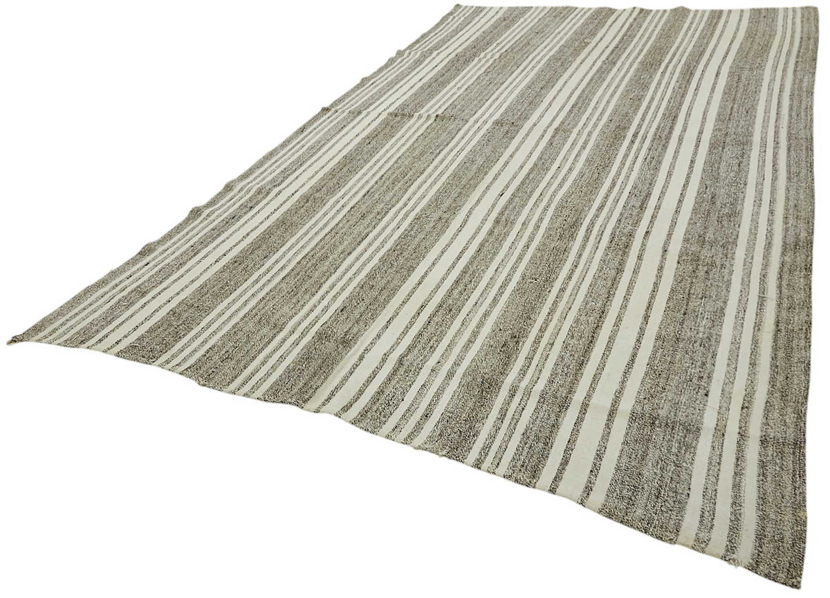 Truvo Çizgili Antrasit Gri ve Ekru Modern Kilim 243x412 cm – doku yakın çekim