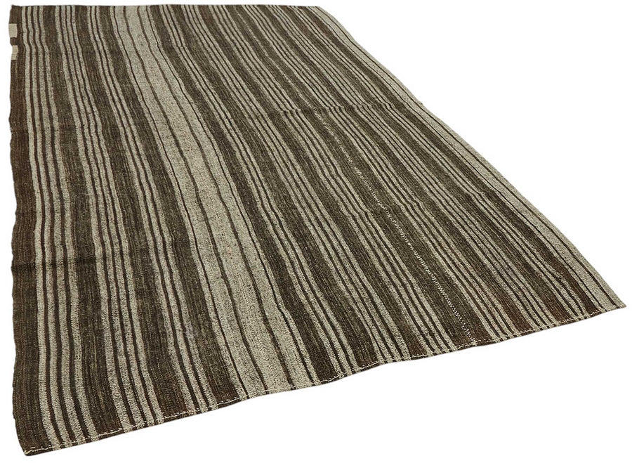 Truvo Etnik Çizgili Kahverengi ve Gri Vintage Kilim 190x298 cm – genel görünüm