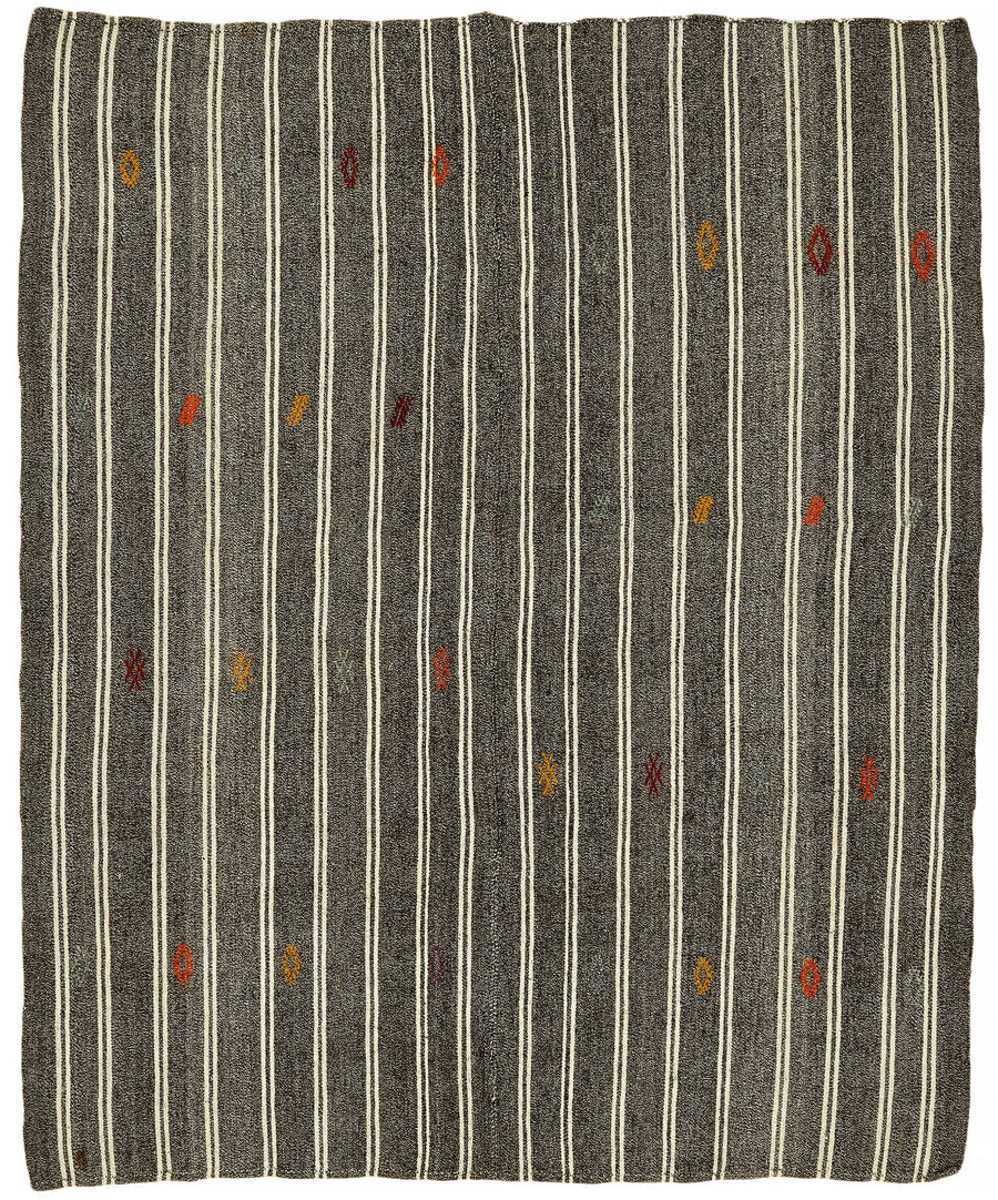 Truvo Beyaz Çizgili Gri Zeminli El Dokuma Kıl Kilim 185x222 cm