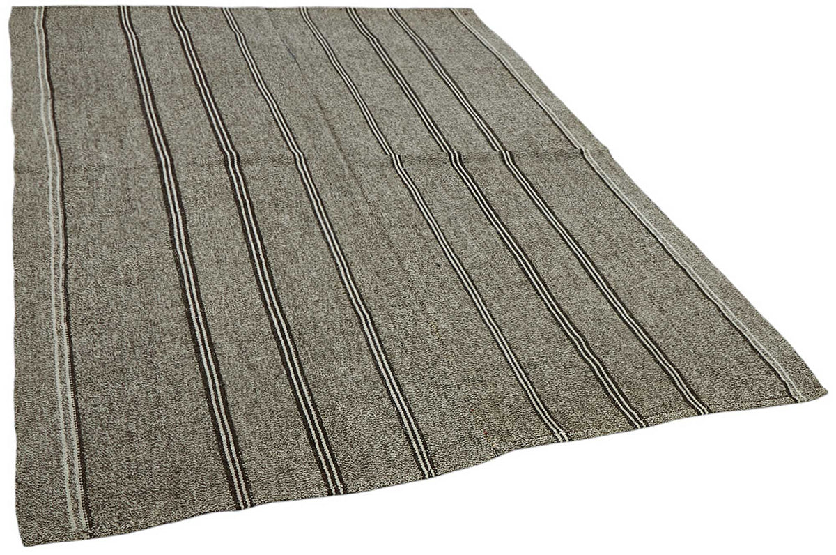 Truvo Çizgili Siyah Gri Modern El Dokuma Kilim Halı 182x240 cm – genel görünüm