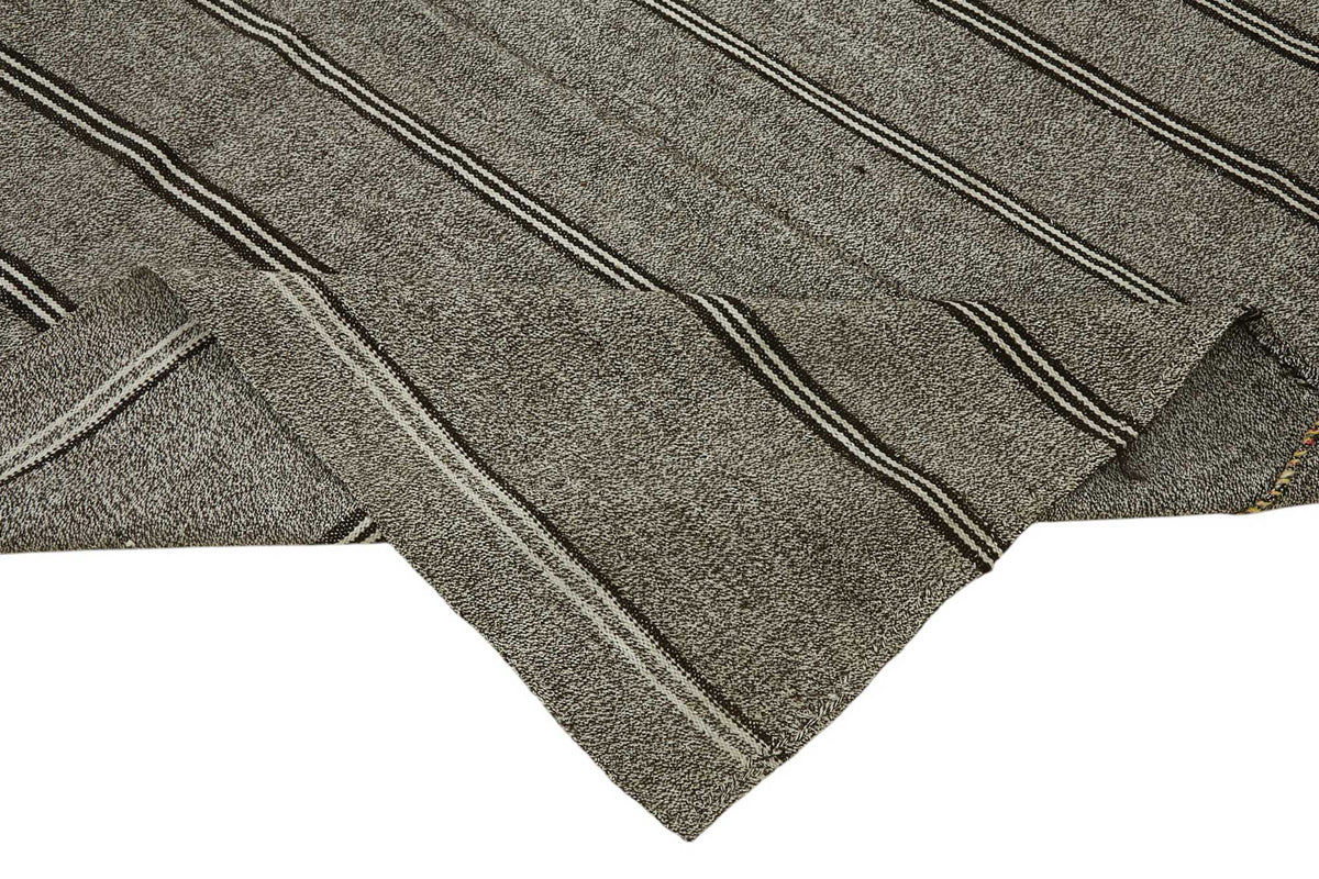 Truvo Çizgili Siyah Gri Modern El Dokuma Kilim Halı 182x240 cm – kenar detayı