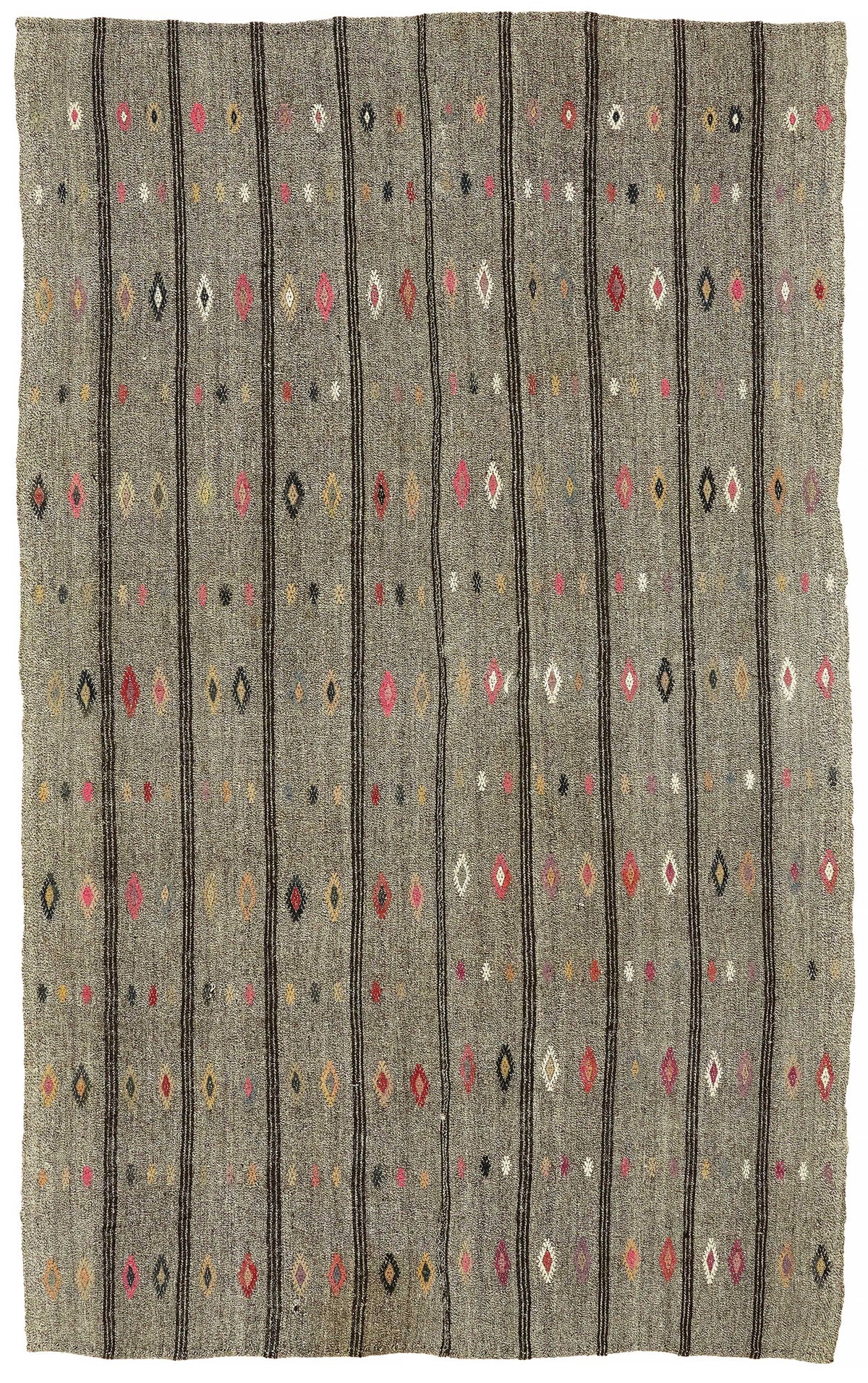 Truvo Gri Çok Renkli Keçi Kılı Geometrik Kilim 194x324 cm 47206